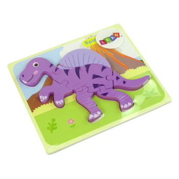 Drewniane Puzzle Dinozaur Corythosaurus Różowy Spinosaurus Fioletowy