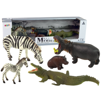 Zestaw Figurek Afryka Dzikie Zwierzęta Hipopotam Zebry