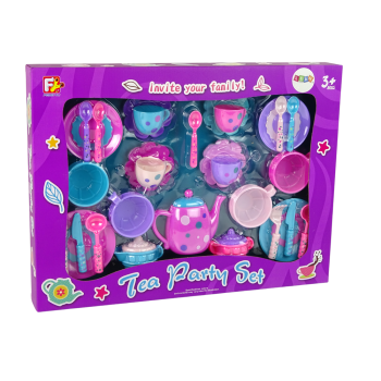 Zestaw Do Herbaty Filiżanki Talerzyki Sztućce Miseczki Fioletowe