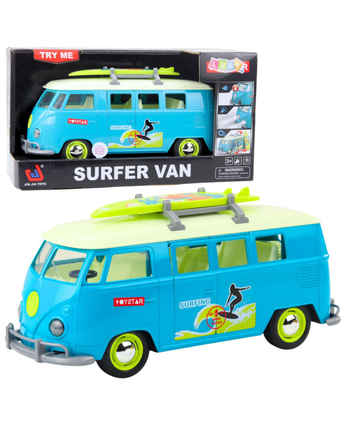 Samochód Surfer Van Bus Deska Surfingowa Światła Dźwięki Turkusowy