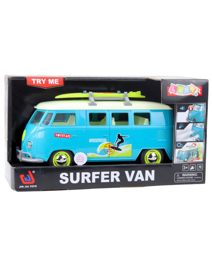Samochód Surfer Van Bus Deska Surfingowa Światła Dźwięki Turkusowy