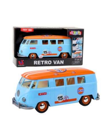 Samochód Retro Van Bus Światła Dźwięki Otwierane Drzwi Niebieski