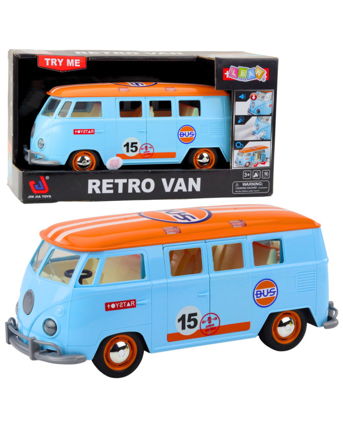 Samochód Retro Van Bus Światła Dźwięki Otwierane Drzwi Niebieski