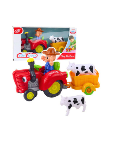 Traktor Farmera Interaktywny Z Przyczepką Figurka Krowy Światła Dźwięki
