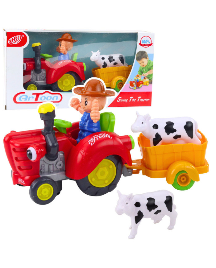 Traktor Farmera Interaktywny Z Przyczepką Figurka Krowy Światła Dźwięki