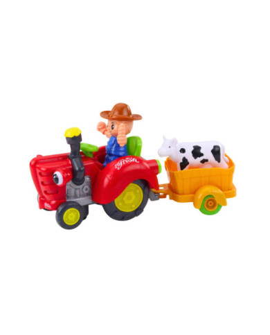 Traktor Farmera Interaktywny Z Przyczepką Figurka Krowy Światła Dźwięki