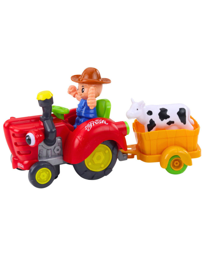 Traktor Farmera Interaktywny Z Przyczepką Figurka Krowy Światła Dźwięki