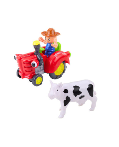 Traktor Farmera Interaktywny Z Przyczepką Figurka Krowy Światła Dźwięki