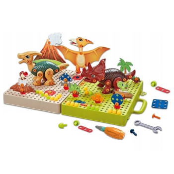 Zestaw Plansza Klocki DIY Dinozaury Śrubokręt