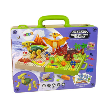 Zestaw Plansza Klocki DIY Dinozaury Śrubokręt