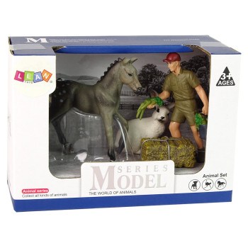 Zestaw Figurek Zwierzęta Koń Szary Zając Rolnik
