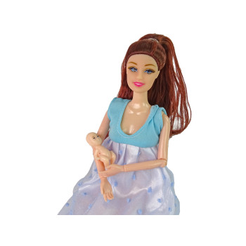 Lalka Dla Dzieci W Ciąży Niebieska Sukienka