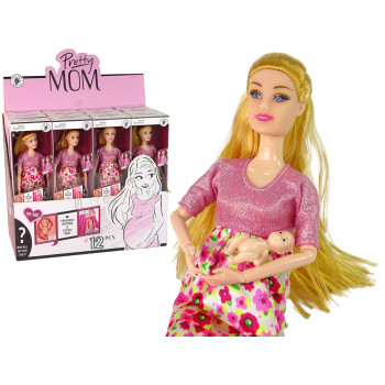 Lalka Dla Dzieci W Ciąży Różowa Sukienka Kwiaty