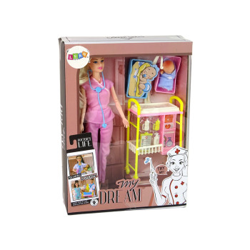 Lalka Dla Dzieci Lekarz Długie Włosy Akcesoria