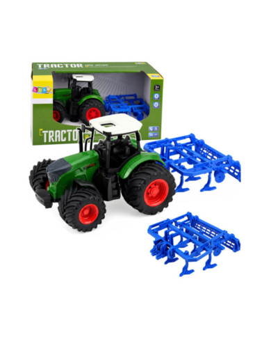Traktor Rolniczy Farmerski Z Kultywatorem Agregat Uprawowy Zielony 1:24