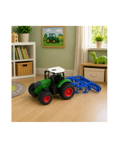 Traktor Rolniczy Farmerski Z Kultywatorem Agregat Uprawowy Zielony 1:24