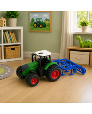 Traktor Rolniczy Farmerski Z Kultywatorem Agregat Uprawowy Zielony 1:24