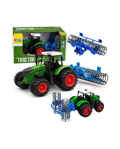Traktor Rolniczy Farmerski Gospodarski z Wałem Uprawowym Zielony 1:24