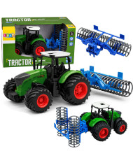 Traktor Rolniczy Farmerski Gospodarski z Wałem Uprawowym Zielony 1:24