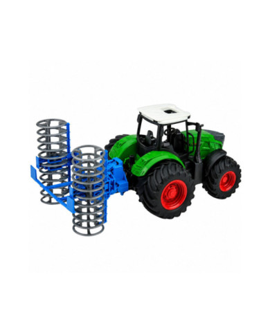 Traktor Rolniczy Farmerski Gospodarski z Wałem Uprawowym Zielony 1:24
