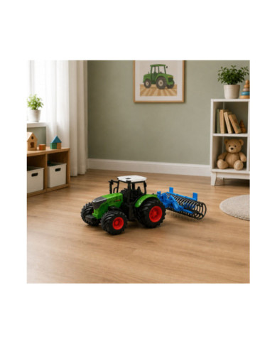 Traktor Rolniczy Farmerski Gospodarski z Wałem Uprawowym Zielony 1:24