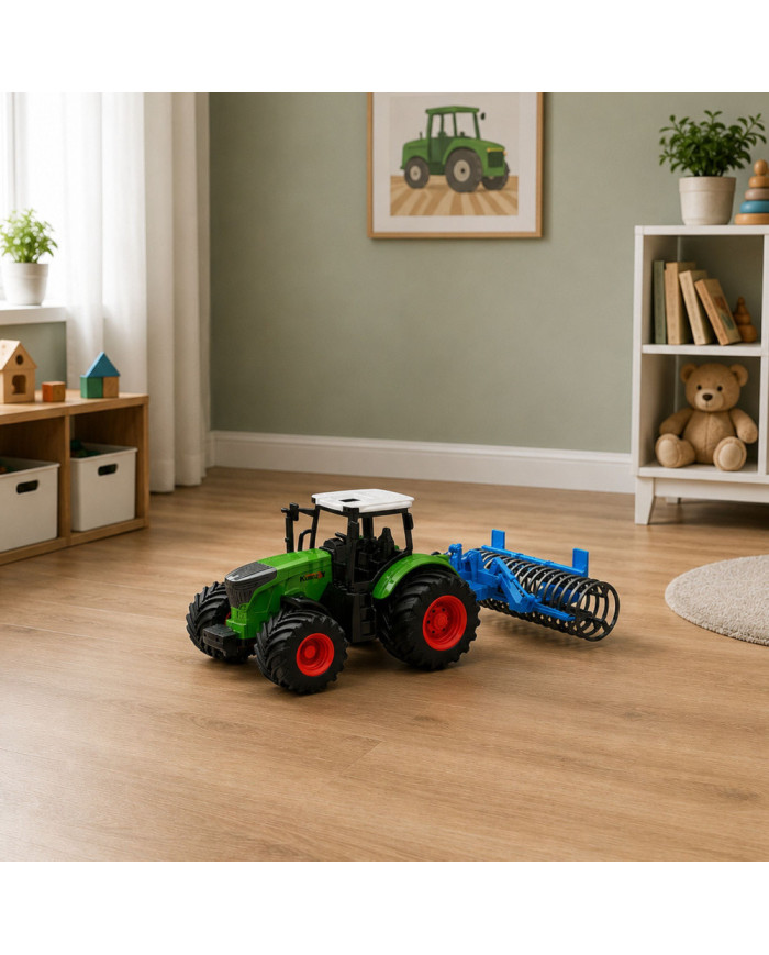 Traktor Rolniczy Farmerski Gospodarski z Wałem Uprawowym Zielony 1:24