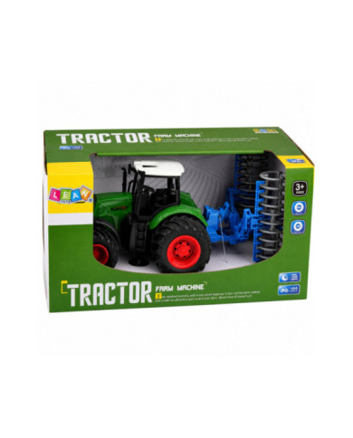 Traktor Rolniczy Farmerski Gospodarski z Wałem Uprawowym Zielony 1:24