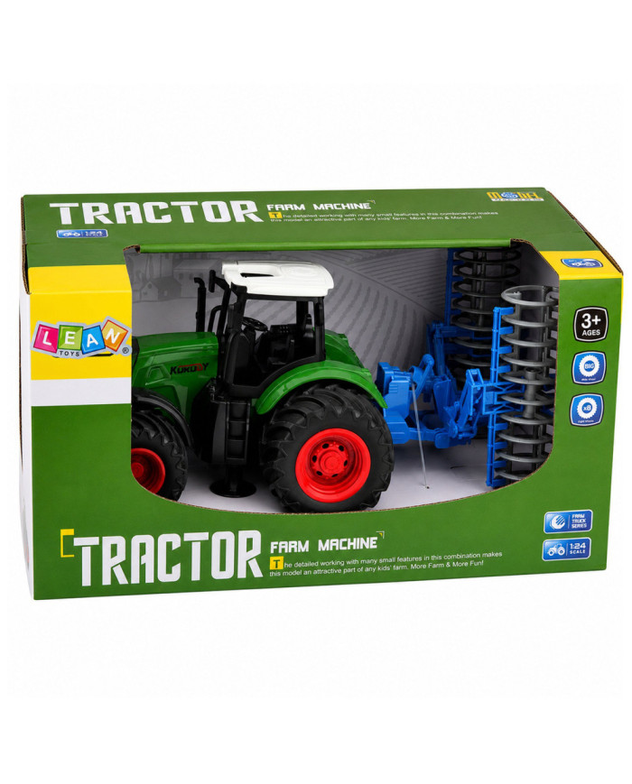 Traktor Rolniczy Farmerski Gospodarski z Wałem Uprawowym Zielony 1:24