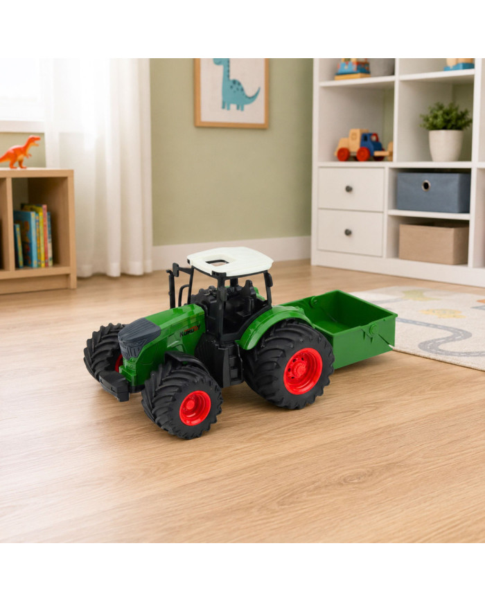 Traktor Rolniczy Farmerski Z Rozsiewaczem Nawozu Gumowe Koła Zielony 1:24