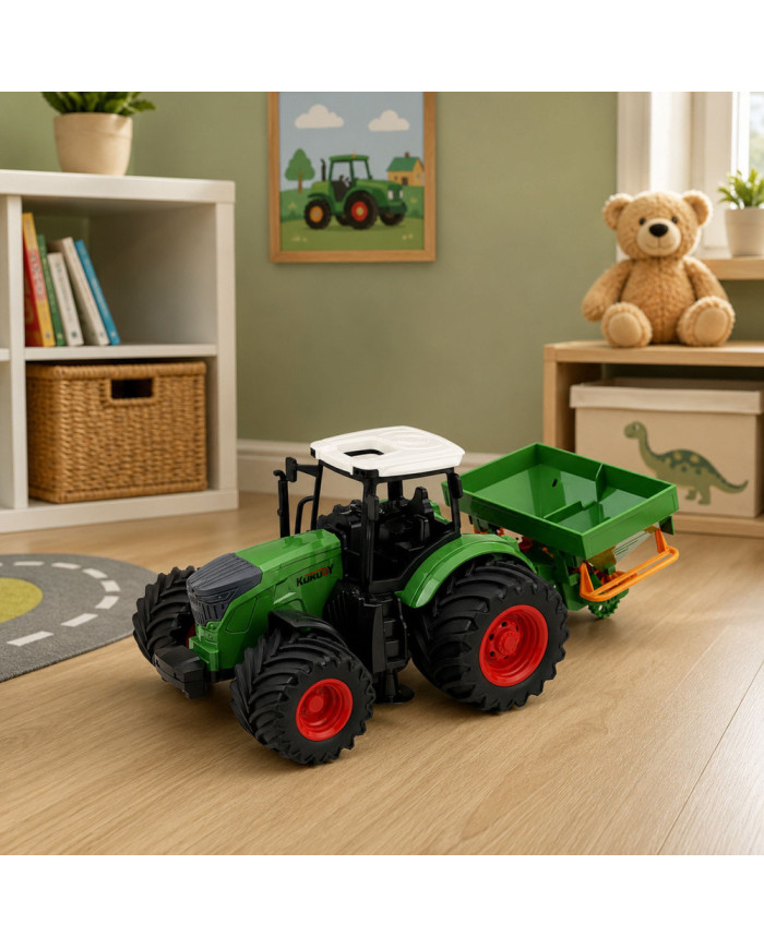 Traktor Rolniczy Farmerski z Siewnikiem Gumowe Koła Maszyna Rolnicza 1:24