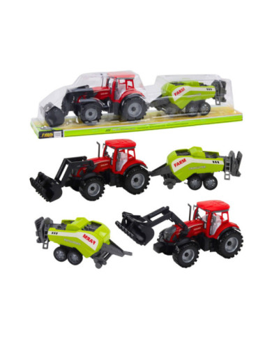 Zestaw Traktor Z Ładowaczem i Prasą Rolniczą Czerwony