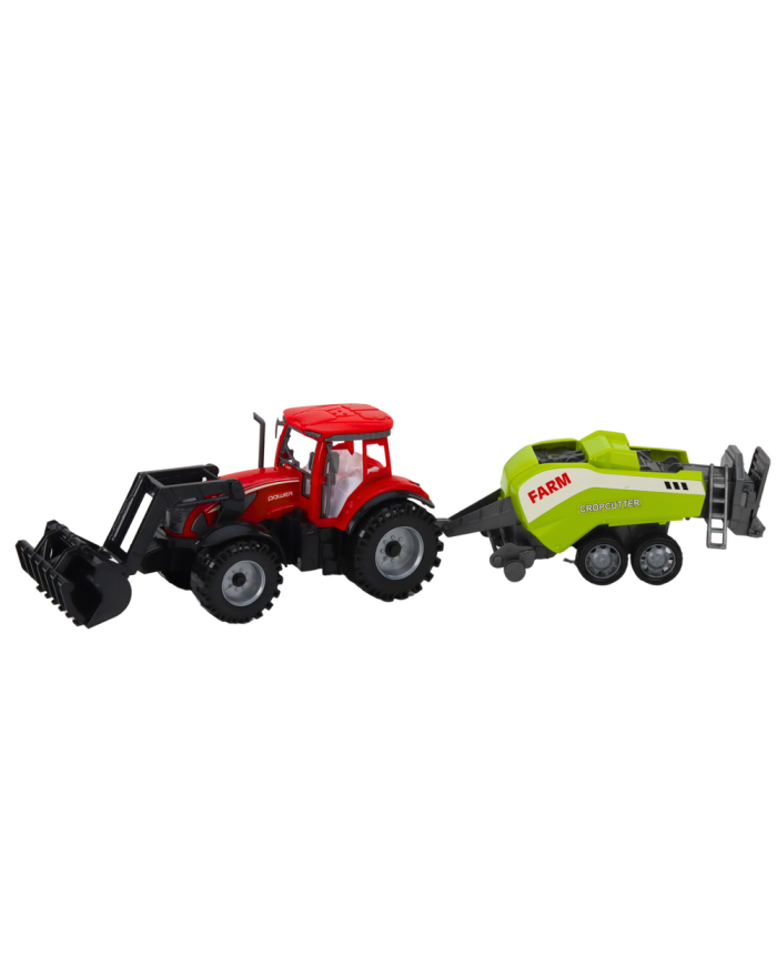 Zestaw Traktor Z Ładowaczem i Prasą Rolniczą Czerwony