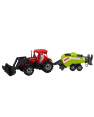 Zestaw Traktor Z Ładowaczem i Prasą Rolniczą Czerwony