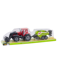 Zestaw Traktor Z Ładowaczem i Prasą Rolniczą Czerwony