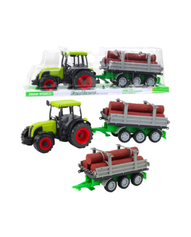 Traktor Rolniczy Farmerski Z Przyczepą Do Drewna Kłody Zielony 47cm