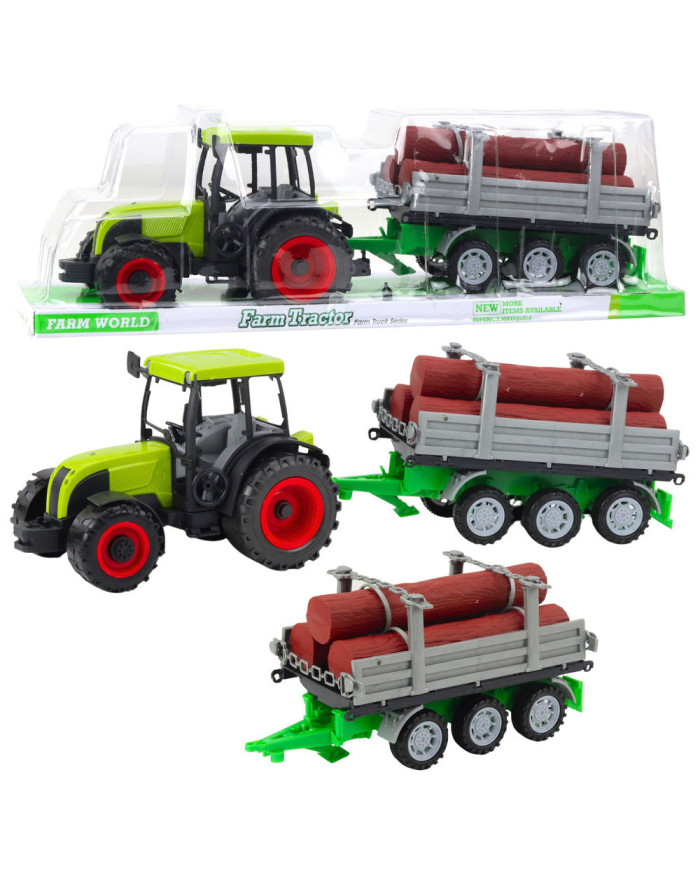Traktor Rolniczy Farmerski Z Przyczepą Do Drewna Kłody Zielony 47cm