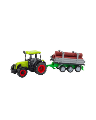 Traktor Rolniczy Farmerski Z Przyczepą Do Drewna Kłody Zielony 47cm