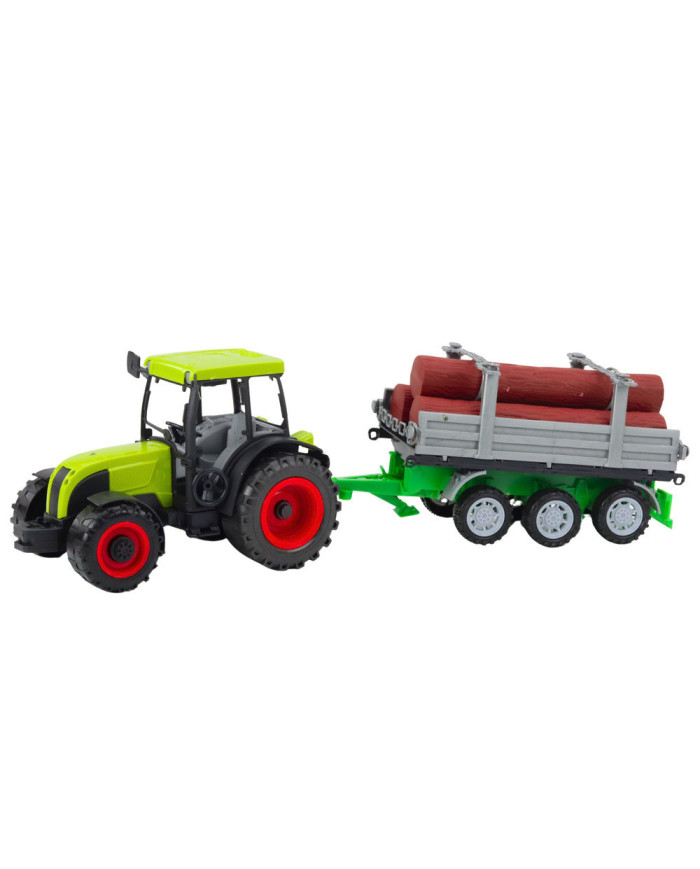 Traktor Rolniczy Farmerski Z Przyczepą Do Drewna Kłody Zielony 47cm