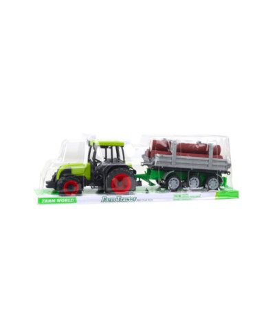 Traktor Rolniczy Farmerski Z Przyczepą Do Drewna Kłody Zielony 47cm