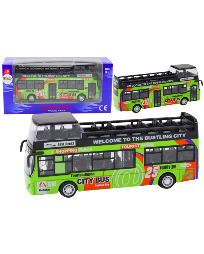 Autobus Piętrowy Turystyczny 1:32 Otwierane Drzwi Zielony