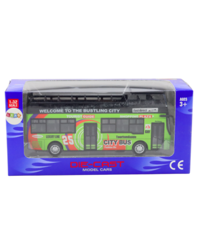 Autobus Piętrowy Turystyczny 1:32 Otwierane Drzwi Zielony