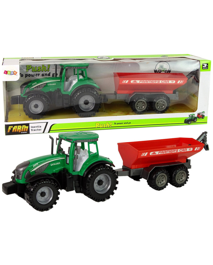 Zielony Traktor z Czerwoną Przyczepką Napęd Frykcyjny