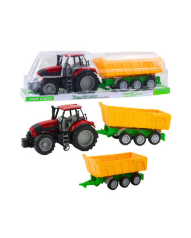 Traktor Rolniczy Farmerski Z Żółtą Przyczepą Czerwony 46cm