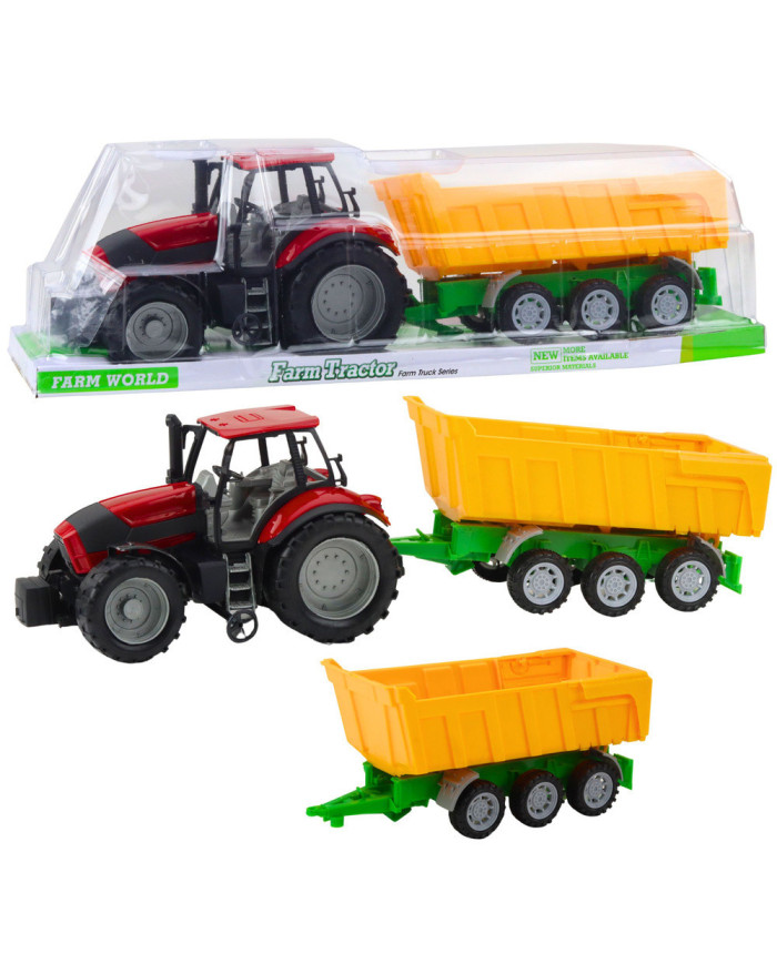 Traktor Rolniczy Farmerski Z Żółtą Przyczepą Czerwony 46cm