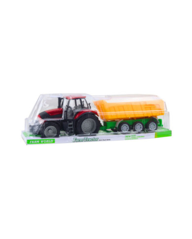 Traktor Rolniczy Farmerski Z Żółtą Przyczepą Czerwony 46cm