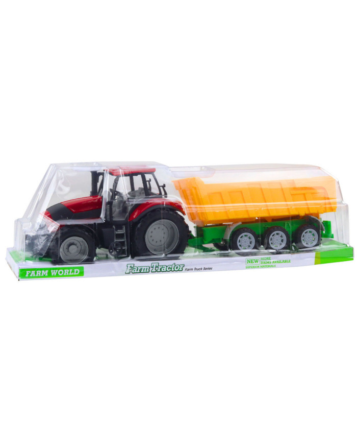 Traktor Rolniczy Farmerski Z Żółtą Przyczepą Czerwony 46cm