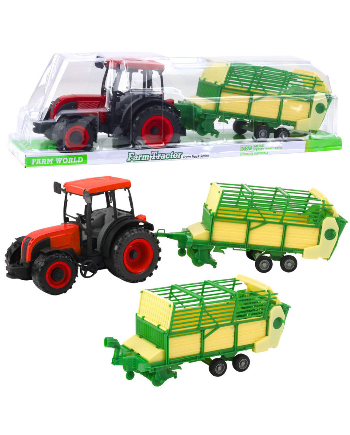 Traktor Rolniczy Farmerski Z Zielono-Żółtą Przyczepą Czerwony 50cm