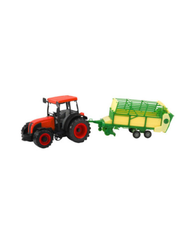 Traktor Rolniczy Farmerski Z Zielono-Żółtą Przyczepą Czerwony 50cm