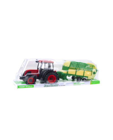 Traktor Rolniczy Farmerski Z Zielono-Żółtą Przyczepą Czerwony 50cm