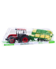Traktor Rolniczy Farmerski Z Zielono-Żółtą Przyczepą Czerwony 50cm